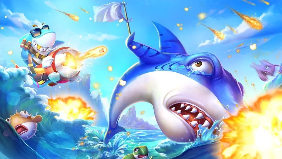 Adegan target ikan dan meriam dalam permainan arcade bawah laut